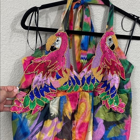 New Show Me Your Mumu Valentina Maxi Dress Midnight in Rio Parrot Sz XXL - Picture 5 of 14